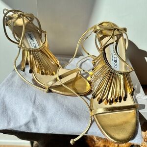 Vintage Jimmy Choo gold metal/ gold straps ankle wrap sandals